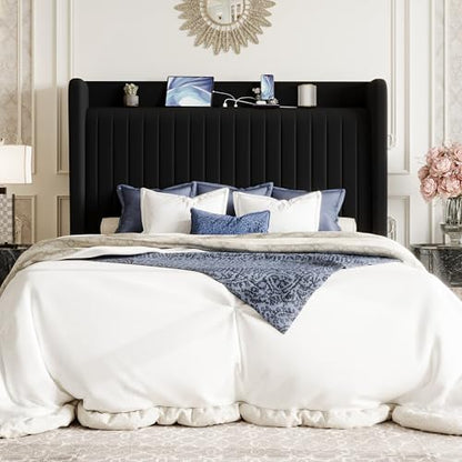 Black Velvet Bed Frame with Charging Station, view 4