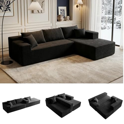 103” L Shaped Cloud Sectional Boneless Couches for Living Room, Modern Modular Sofa Couch with Chaise, Comfy Deep Seat Living Room Furniture Set, No Assembly, Black