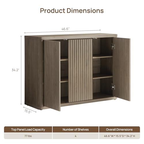 Buffet Cabinet with Storage Sideboard with 3 Doors Modern 46.6" W Credenza, view 4