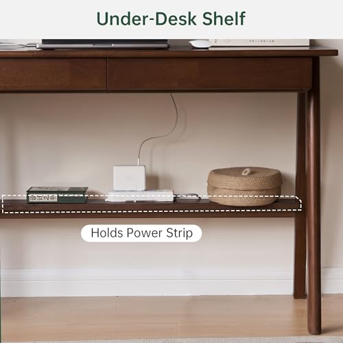 100% Solid Rubber Wood Desk Home Office Desk Mid Century Modern Writing Computer Desk with Drawer for Home Office 31.49" W Walnut Color