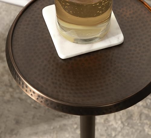Sanzo Modern Pedestal Drink Table; 9 x 9 x 23; Bronze; Decorative End Table with Hammered Tabletop
