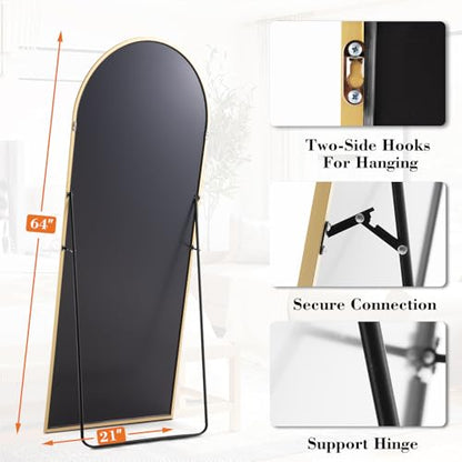 64"x21" Arched Full Length Floor Mirror, Full Body Mirror, Gold, view 3