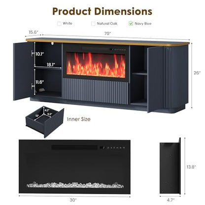 70" Fluted Fireplace TV Stand for TVs Up to 80", view 3