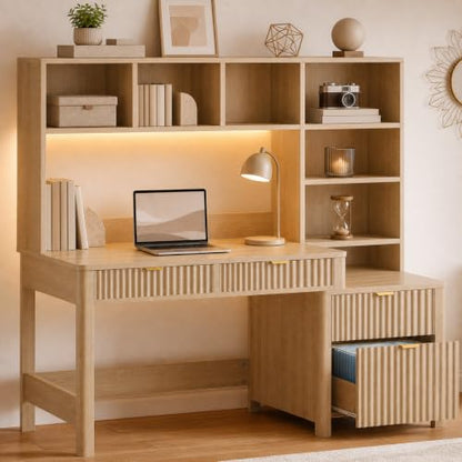 61 Inch Computer Desk with Hutch and Drawers, view 5