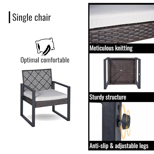 4PC Outdoor Patio Wicker Furniture Chat Conversation Set with Acacia Wood Table Top Backyard Porch Lawn