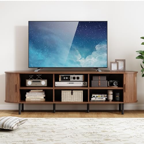 70.8" Mid Century Modern TV Stand with Sliding Doors for 65" TV, view 5