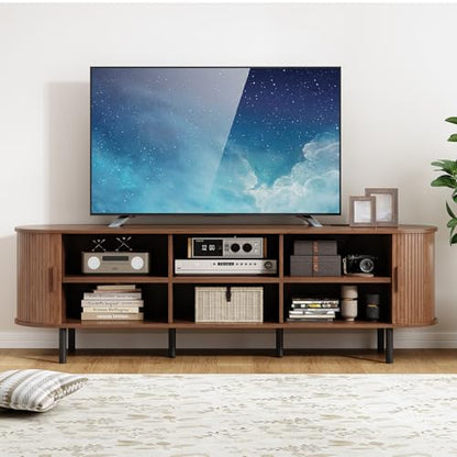 70.8" Mid Century Modern TV Stand with Sliding Doors for 65" TV, view 5
