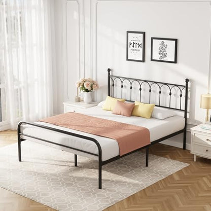 Queen Bed Frame with Headboard, Victorian Metal Platform Bed Frame, view 4