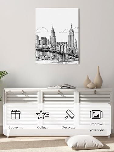 NuYeBiofx Modern Bridge Building Sketch Canvas Wall Art Prints,48"x32" Framed Picture Artwork Monochrome Architecture Art Printed Canvas Oil Painting for Living Room Bedroom Office,Ready to Hang