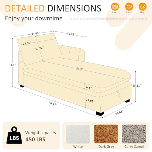 Oversized 70.47'' Chaise Lounge Chair with Storage, Boucle White, view 3
