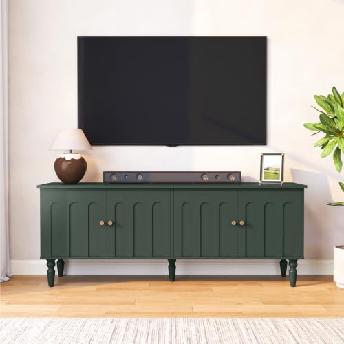 60" Mid-Centry Modern TV Stand with Storage, 4 Cabinet, Green, view 2