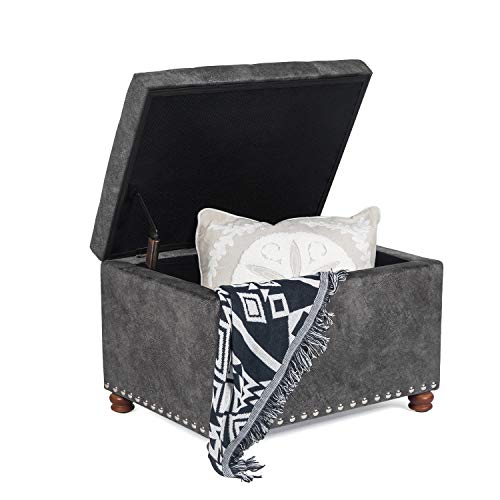 High End Classy Tufted Accents Rectangular Storage Bench Ottoman Footstool,Heather Gray