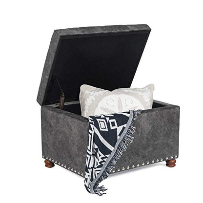 High End Classy Tufted Accents Rectangular Storage Bench Ottoman Footstool,Heather Gray
