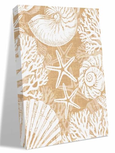 NuYeBiofx Retro Orange Marine Conch Coral Canvas Wall Art Prints,48"x32" Framed Picture Artwork Ocean Sea Starfish Shell Printed Canvas Oil Painting for Living Room Bedroom Office,Ready to Hang