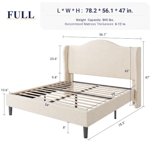 Queen Size Bed Frame, Chenille Wingback, Modern Style, Beige, view 4