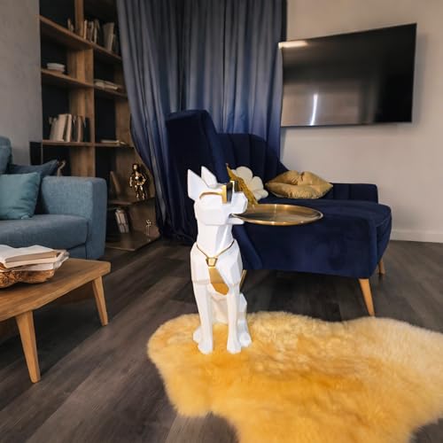 White 27-Inch Dog Side Table, Butler Statue with Tray & Tissue Holder, view 4