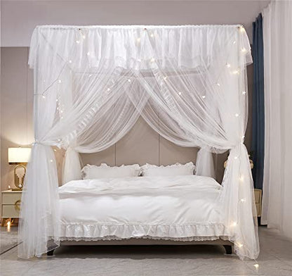 4 Corners Post Ruffle Princess Bed Canopy Curtain-Double Layer Cozy Drape, view 5