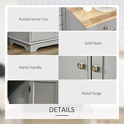 Sideboard Buffet Cabinet with Solid Wood Countertop, Modern Kitchen Storage Cabinet, Coffee Bar Cabinet with 3 Drawers, Doors and Adjustable Shelf, Gray