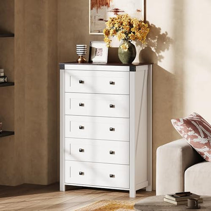 5-Drawer 31.50"W Farmhouse TV Stand with Rustic Handles, White, view 3