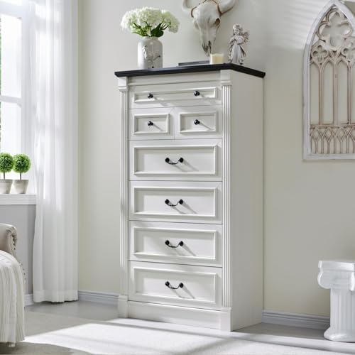 Farmhouse 57" Tall 7 Drawers Dresser for Bedroom, Antique White, view 2
