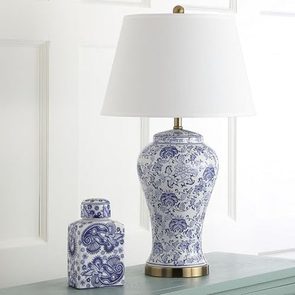 SAFAVIEH Lighting Collection – Spring Blossom Set of 2 Blue & White Floral Chinoiserie Table Lamps, 29-Inch Ceramic Lamps for Bedroom, Living Room, Home Office (LIT4170B-SET2)