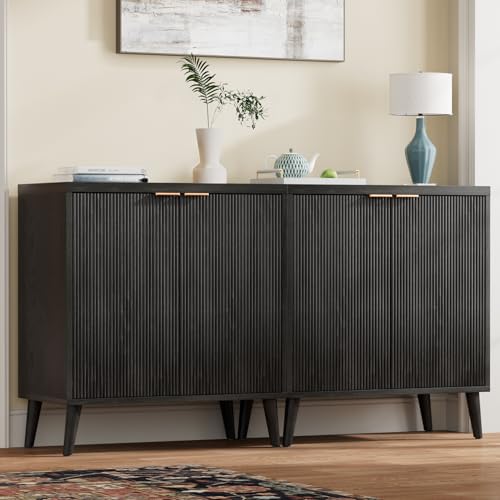 Fluted Buffet Cabinet with Storage, Modern Sideboard Cabinet, view 4