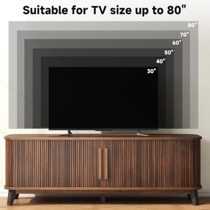 Mid Century Modern TV Stand for 80'' tv, Wood Entertainment Center, Walnut, view 5