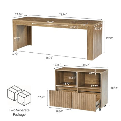 78" L-Shaped Executive Desk with Modular Rolling File Cabinet, view 3