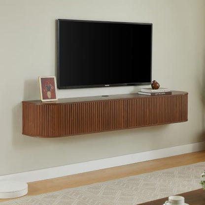 55" Walnut Fluted Floating TV Stand for TVs up to 65" for Living Room, view 6