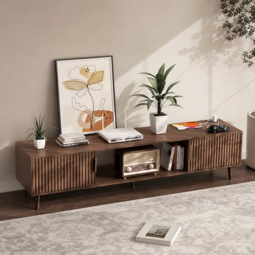 70" Mid Century Fluted TV Stand for Living Room - up to 80 Inch TVs, Walnut, view 3