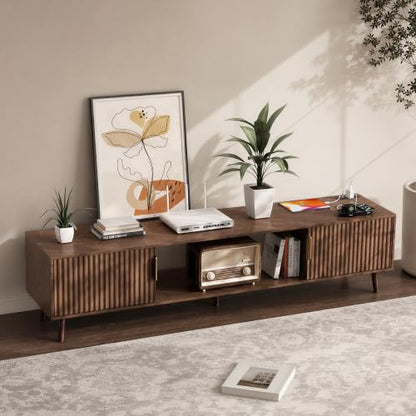 70" Mid Century Fluted TV Stand for Living Room - up to 80 Inch TVs, Walnut, view 3