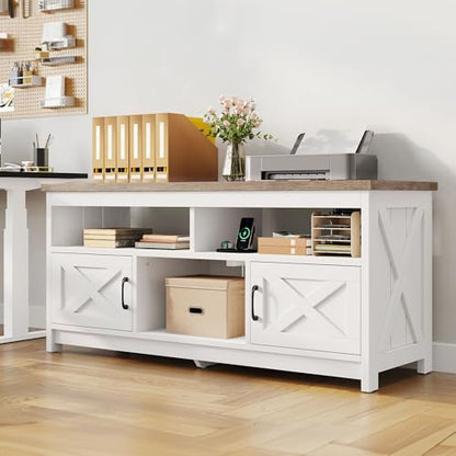 Farmhouse TV Stand, Charging Hub for 65 Inch TV, Grey Washed & White, view 4