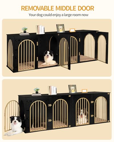 86.6 in Double Dog Crate Furniture, Dog Kennel Indoor with Cushion, view 4