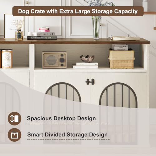 78.7" Double Dog Crate Furniture, Dog Kennel with Storage, White, view 5