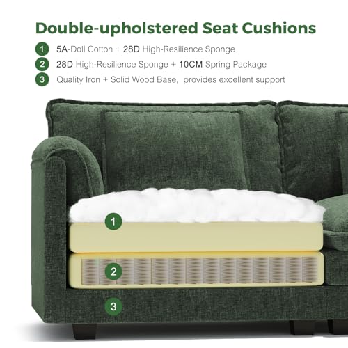 116" L Shaped Modular Sectional Cloud Couch with Pillow, Deep Seat Sofa Couches for Living Room, 4-Seat Modern Sofa with Movable Ottoman, Chenille (Green, U Shaped(4+2))