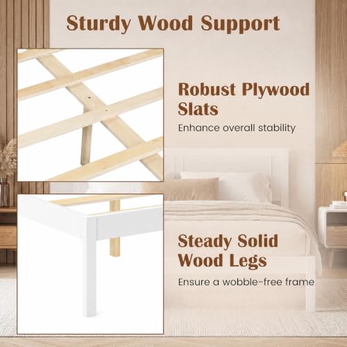 Queen Size Wooden Bed Frame with Headboard, White, view 8