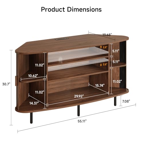 55" Corner TV Stand, Fluted TV Cabinet for 60 Inch TVs, Walnut, view 3