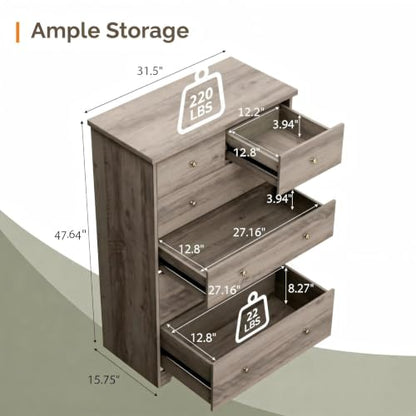 Tall Dresser, Rustic Grey Dresser 6 Drawer Chest of Drawers, view 3