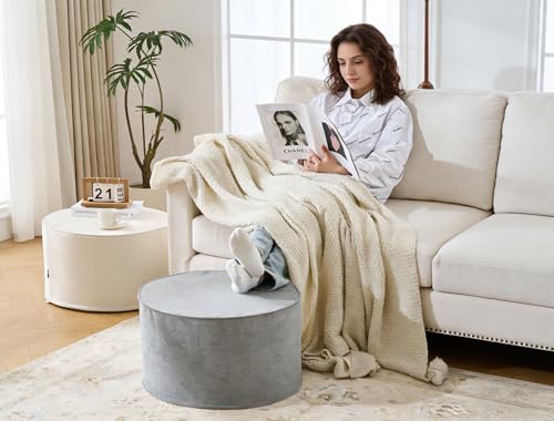 Large 22" Footrest Ottoman Sitting Pouf Extra Firm (Gray) | Extra Seating for Living Room, Bedroom, Playroom, High Density Foam Filling Foot Rest, Side Table, Home College Dorm Décor