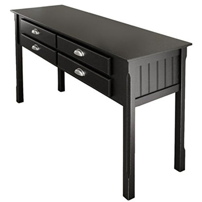 Wood Timber Console Table - Contemporary Design, Black Finish, 4 Storage Drawers, Entryway Furniture, Easy Assembly - 47.6" W x 15.7" D x 29.1" H