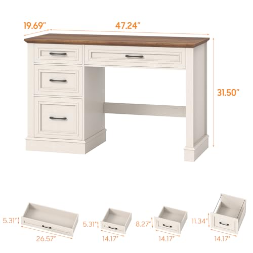 Farmhouse 47" Executive Desk with 3 Drawers, Unique White, view 2