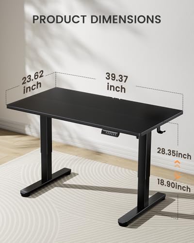 Low Height Adjustable Desk, Lifts 18.9-28.4 Inches, 40 X 24 Inches Electric Standing Desk for Kids, 4 Height Memory Settings & Storage Hooks, Home Office Computer Table & Study Desk, Black