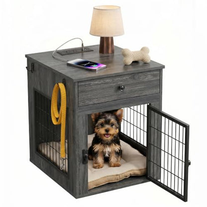 Dog Crate Furniture with Cushion and Charging Station for Indoor, view 2
