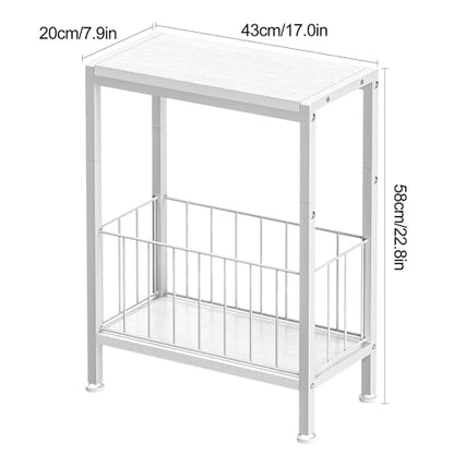 Narrow Side Table, Skinny End Tables with Magazine Holder, Small Sofa Table for Small Spaces, Space-Saving Design, Slim Nightstand Bedside Table for Living Room, Bedroom, Office, White