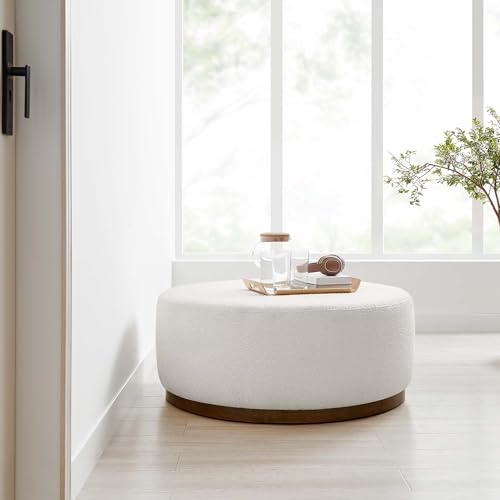 Large 38" Round Boucle Upholstered Upholstered Ottoman