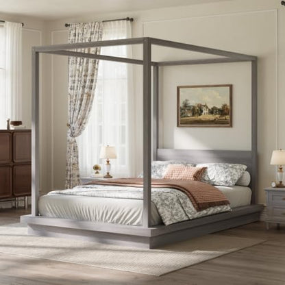 Queen Size Canopy Bed with Headboard (Gray), view 4