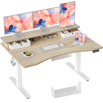 55''*28''Standing Desk with Drawers&Cable Management, Maple, view 2