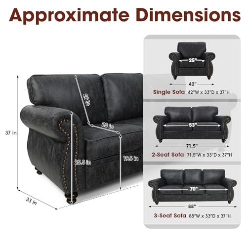 Living Room Furniture Sets,Sofa Sets and Couch Sets for Living Room,Mid-Century Vintage Sofa Couches with Rivet Design (Grey, Loveseat+3 Seater)