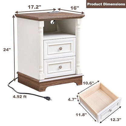 3PC Farmhouse Dresser and Nightstand Sets for Bedroom, Including 6 Drawer Dresser & 2 Drawer Night Stand Set of 2 with USB,Antique White