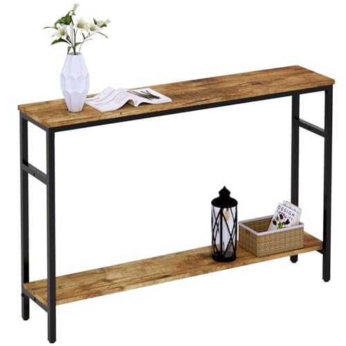 Narrow Console Table, 47 Inch Sofa Table with Adjustable Shelf, 2-Tier Long Skinny Table for Hallway, Entryway, Living Room, Foyer, Rustic Brown